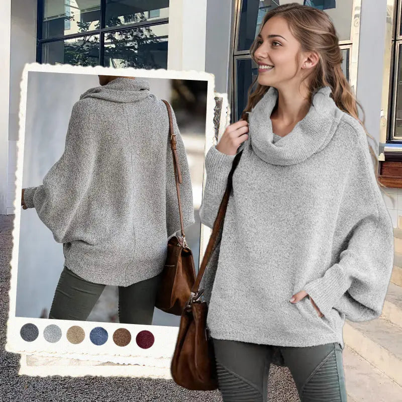 🔥Damen Fledermausärmel Pullover mit Rollkragen und Taschen cetaut