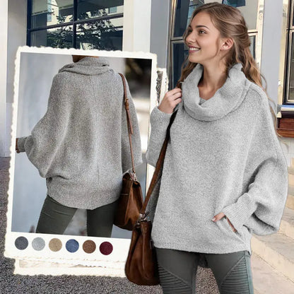 🔥Damen Fledermausärmel Pullover mit Rollkragen und Taschen cetaut