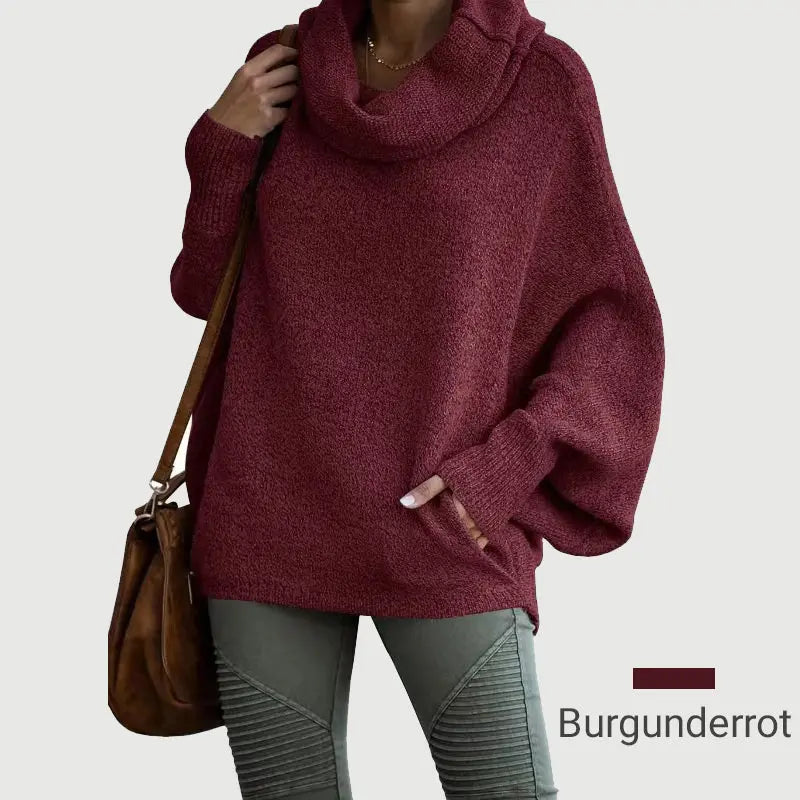🔥Damen Fledermausärmel Pullover mit Rollkragen und Taschen cetaut