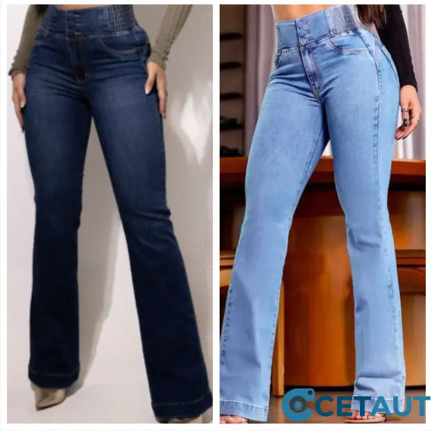 Stretch-Schlagjeans mit hoher Tailles cetaut