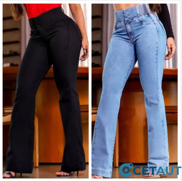 Stretch-Schlagjeans mit hoher Tailles cetaut