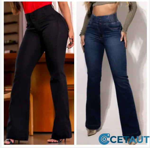 Stretch-Schlagjeans mit hoher Tailles cetaut