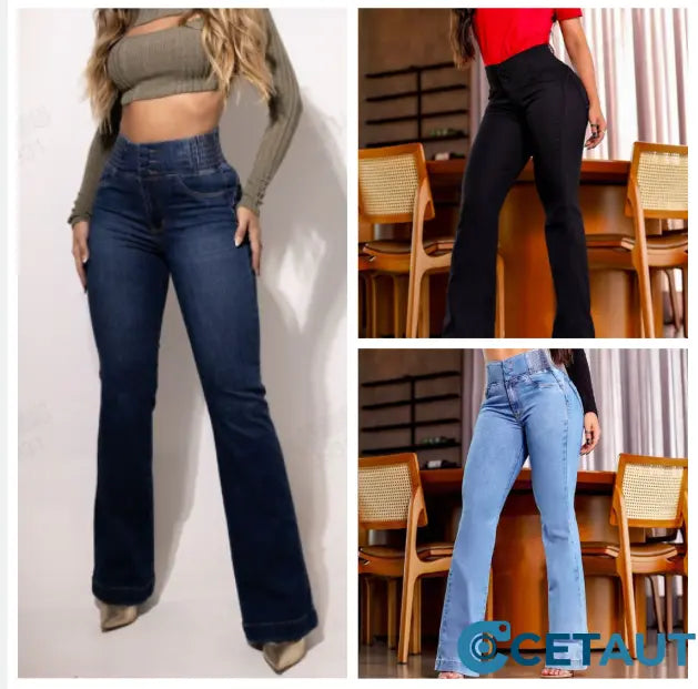 Stretch-Schlagjeans mit hoher Tailles cetaut