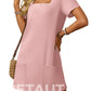 🌷 LETZTER TAG IM ANGEBOT: 49% RABATT!! 🏝️ Frauen Casual Kleid mit quadratischem Ausschnitt und kurzen Ärmeln, inklusive Taschen. cetaut