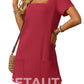 🌷 LETZTER TAG IM ANGEBOT: 49% RABATT!! 🏝️ Frauen Casual Kleid mit quadratischem Ausschnitt und kurzen Ärmeln, inklusive Taschen. cetaut