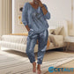 2-teiliges Damen-Set: Devil's Eye Goldfolien-Oberteil und Pailletten-Hosen-Set cetaut