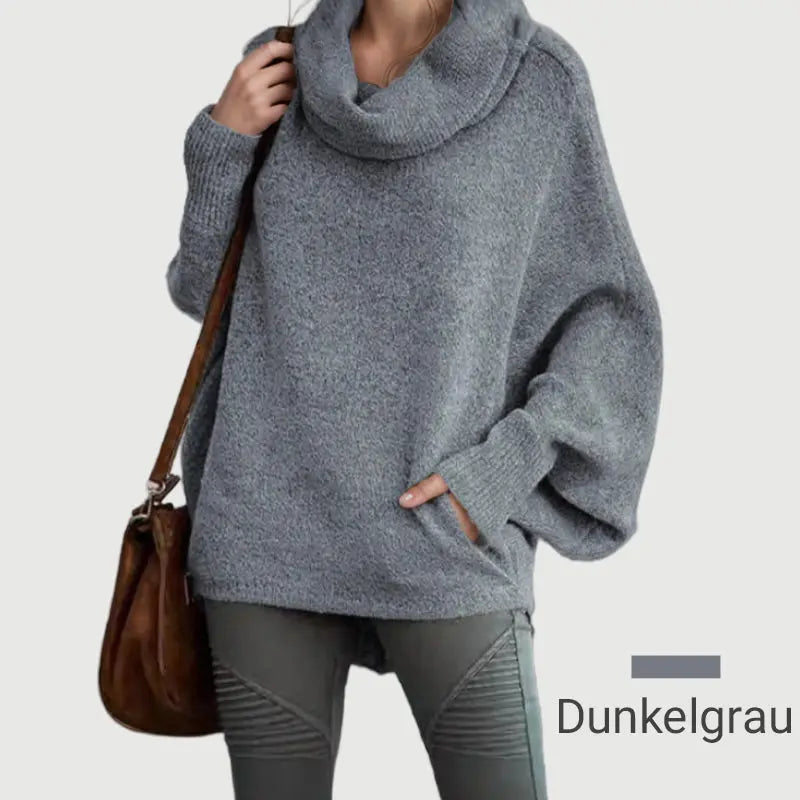 🔥Damen Fledermausärmel Pullover mit Rollkragen und Taschen cetaut