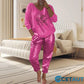 2-teiliges Damen-Set: Devil's Eye Goldfolien-Oberteil und Pailletten-Hosen-Set cetaut