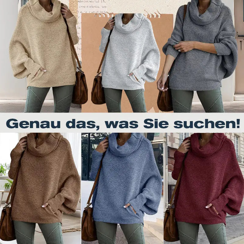 🔥Damen Fledermausärmel Pullover mit Rollkragen und Taschen cetaut