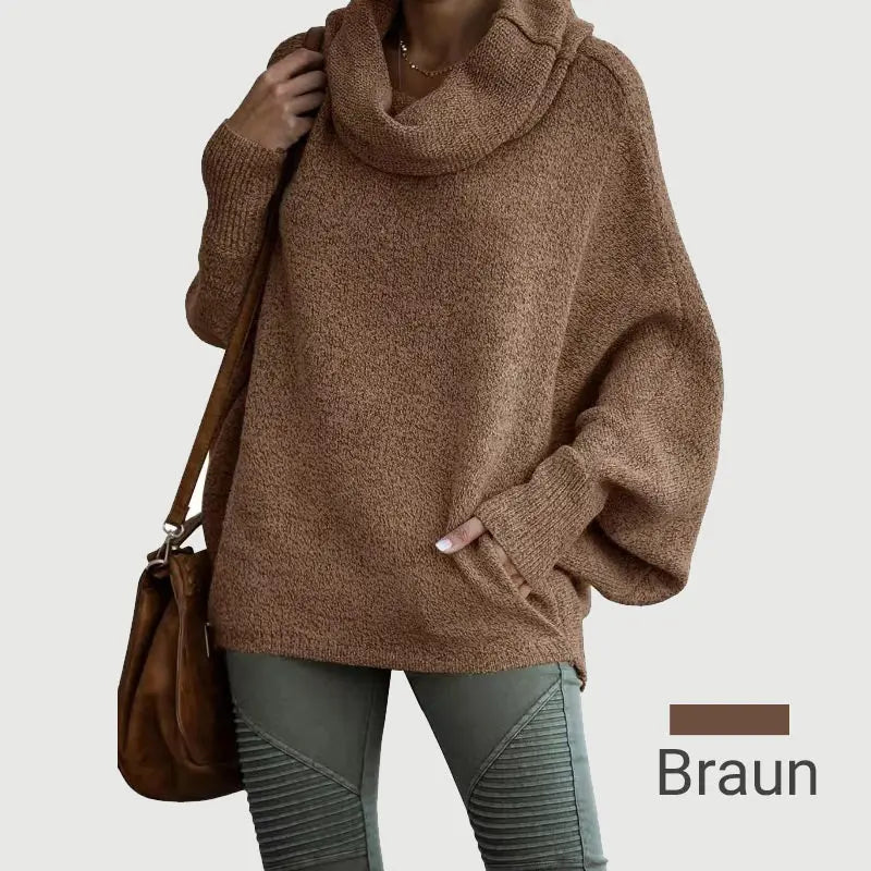 🔥Damen Fledermausärmel Pullover mit Rollkragen und Taschen cetaut
