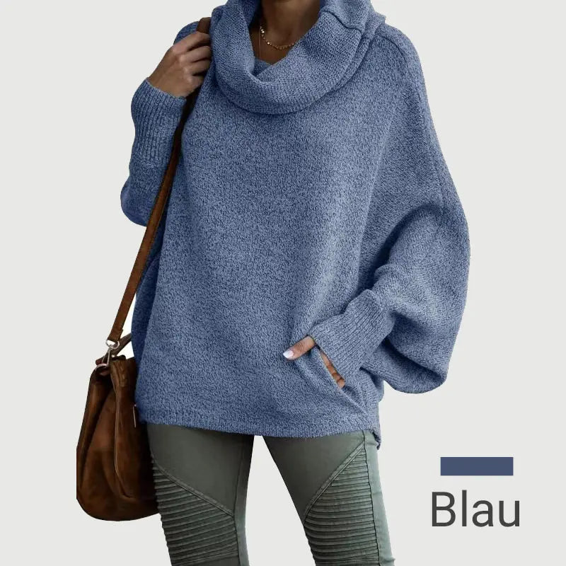 🔥Damen Fledermausärmel Pullover mit Rollkragen und Taschen cetaut