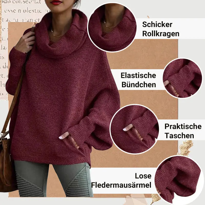 🔥Damen Fledermausärmel Pullover mit Rollkragen und Taschen cetaut