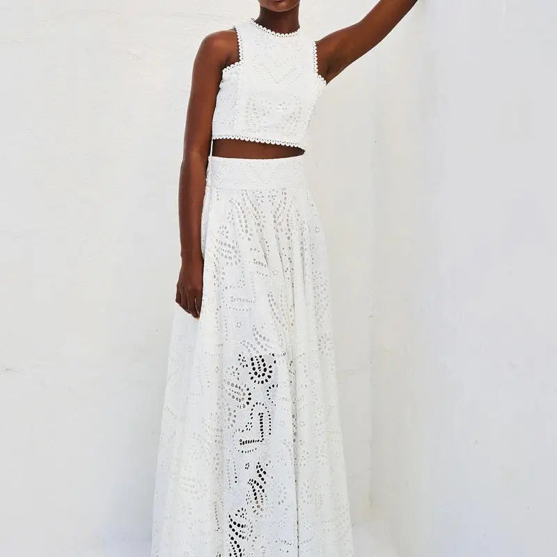 🌿👗2025 neue Produkte🔥 2-teiliges Set aus ärmellosem Top mit Cut-outs und fließendem Rock🌸💖 cetaut