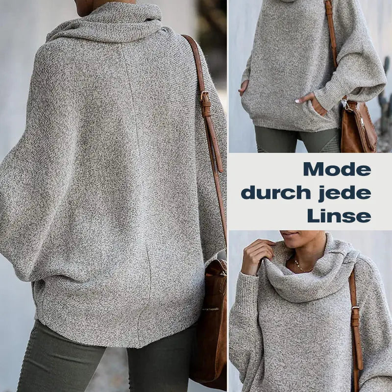 🔥Damen Fledermausärmel Pullover mit Rollkragen und Taschen cetaut