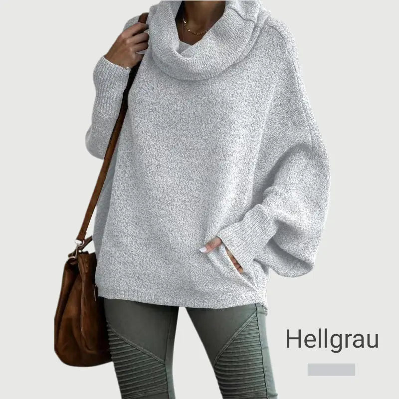 🔥Damen Fledermausärmel Pullover mit Rollkragen und Taschen cetaut