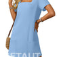 🌷 LETZTER TAG IM ANGEBOT: 49% RABATT!! 🏝️ Frauen Casual Kleid mit quadratischem Ausschnitt und kurzen Ärmeln, inklusive Taschen. cetaut