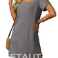 🌷 LETZTER TAG IM ANGEBOT: 49% RABATT!! 🏝️ Frauen Casual Kleid mit quadratischem Ausschnitt und kurzen Ärmeln, inklusive Taschen. cetaut