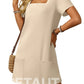🌷 LETZTER TAG IM ANGEBOT: 49% RABATT!! 🏝️ Frauen Casual Kleid mit quadratischem Ausschnitt und kurzen Ärmeln, inklusive Taschen. cetaut
