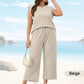 🌺2025 Neue Frauen Casual Cap Sleeve Top Wide Leg Crop Pants Zweiteilige Sets🌺 cetaut