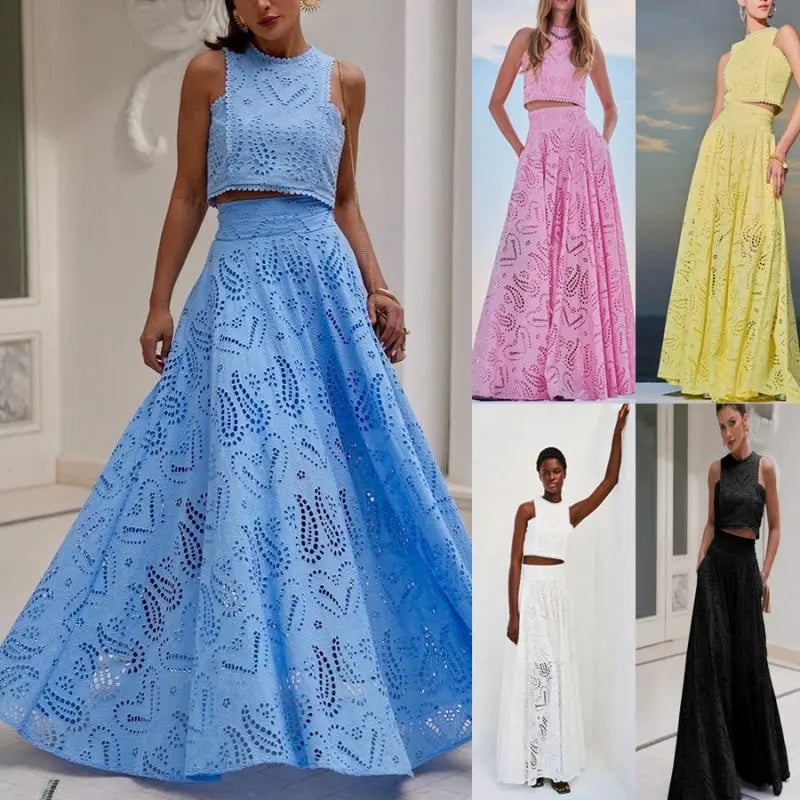 🌿👗2025 neue Produkte🔥 2-teiliges Set aus ärmellosem Top mit Cut-outs und fließendem Rock🌸💖 cetaut