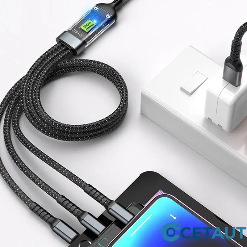 📱Transparentes, leuchtendes 3-in-1-Datenkabel mit superschneller Aufladung cetaut