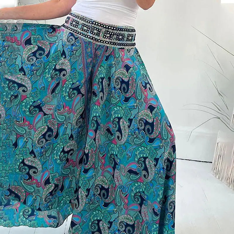 💥Begrenzter Ausverkauf 50% RABATT😍Ethnische Paisley-Druck Elastische Patchwork-Taille Leichte Hosen cetaut
