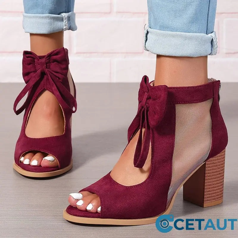 Offene Damen-Schleifen-Sandalen mit klobigem Absatz(👠50 % Rabatt!) cetaut