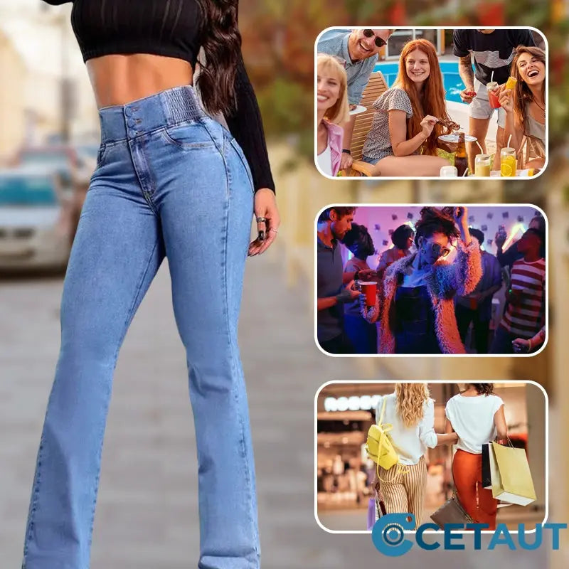 Stretch-Schlagjeans mit hoher Tailles cetaut