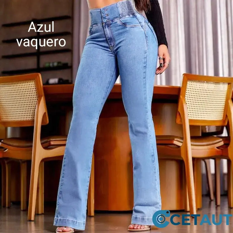 Stretch-Schlagjeans mit hoher Tailles cetaut