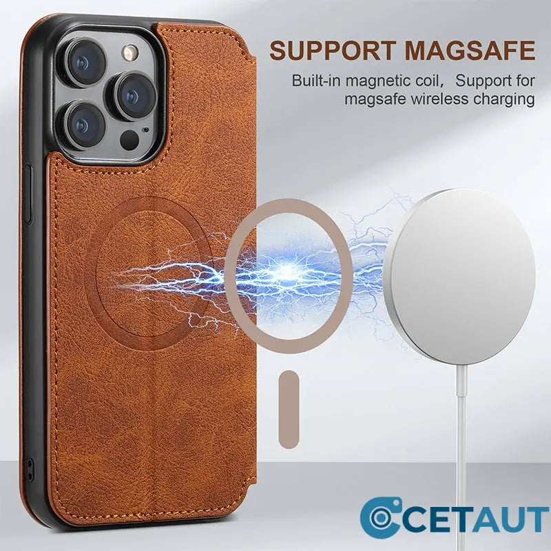 Magnetische Flip-Wallet-Hülle für die iPhone-Serie cetaut