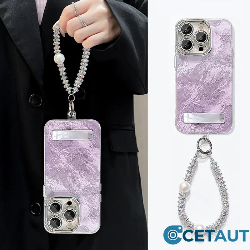 Farbverlauf Handytasche mit Ständer & Kette für iPhone Serie cetaut