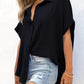 🔥Hot Sale 50% OFF🔥Women's Casual Button Short Sleeve Slit Hem Shirt Solid Color Tops cetaut