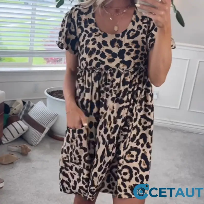 Lässiges Minikleid mit Leopardenmuster für Damen cetaut
