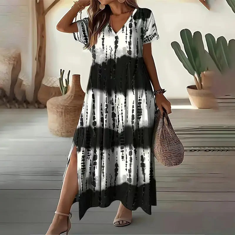 Lässiges Kleid mit Farbverlauf und V-Ausschnitt für Damen cetaut