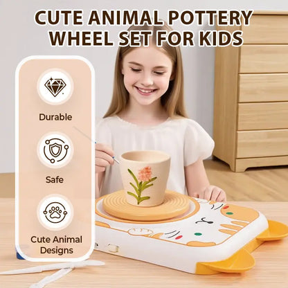 🎨Lufttrocknendes 4-in-1 Kreativ-Set für Kinder: Töpfern ohne Brennen, Malen & Spielen mit süßen Tier-Designs (Katze/Hase/Welpe/Kuh) – Inkl. Werkzeuge, USB-Ladung & Schürze 🐶 cetaut