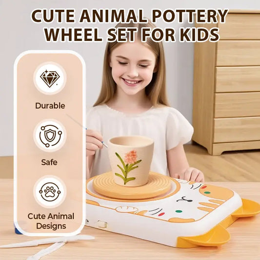 🎨Lufttrocknendes 4-in-1 Kreativ-Set für Kinder: Töpfern ohne Brennen, Malen & Spielen mit süßen Tier-Designs (Katze/Hase/Welpe/Kuh) – Inkl. Werkzeuge, USB-Ladung & Schürze 🐶 cetaut