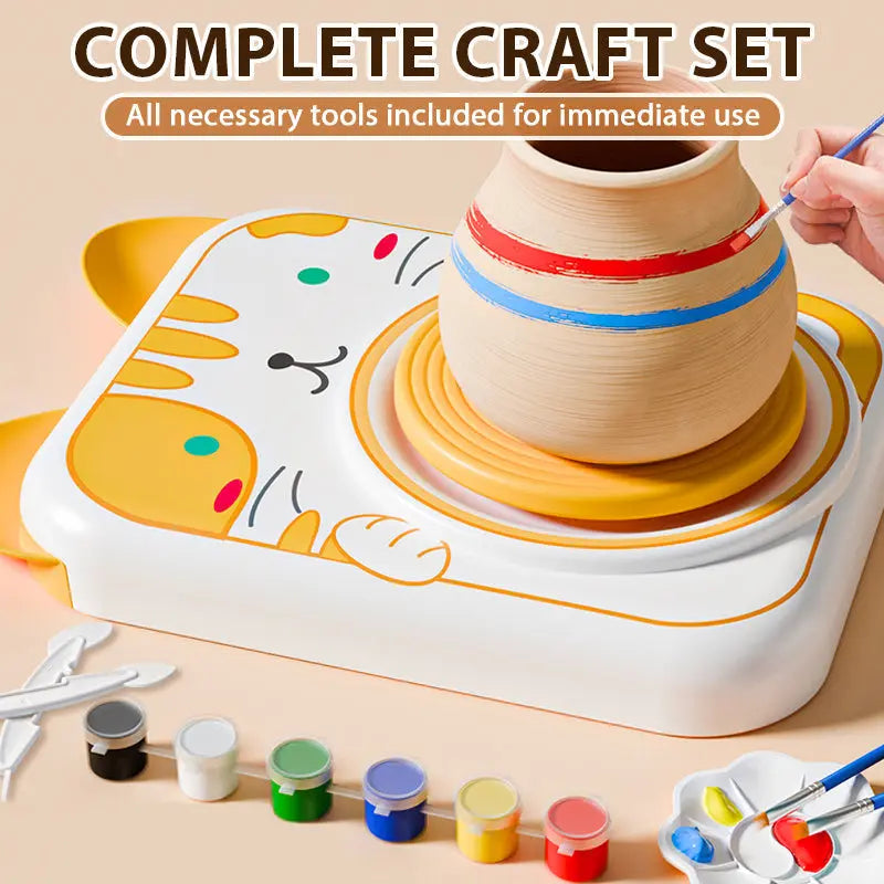 🎨Lufttrocknendes 4-in-1 Kreativ-Set für Kinder: Töpfern ohne Brennen, Malen & Spielen mit süßen Tier-Designs (Katze/Hase/Welpe/Kuh) – Inkl. Werkzeuge, USB-Ladung & Schürze 🐶 cetaut