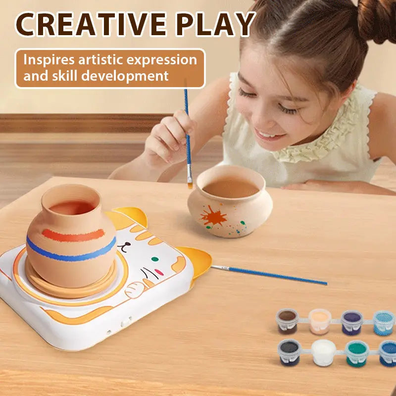 🎨Lufttrocknendes 4-in-1 Kreativ-Set für Kinder: Töpfern ohne Brennen, Malen & Spielen mit süßen Tier-Designs (Katze/Hase/Welpe/Kuh) – Inkl. Werkzeuge, USB-Ladung & Schürze 🐶 cetaut
