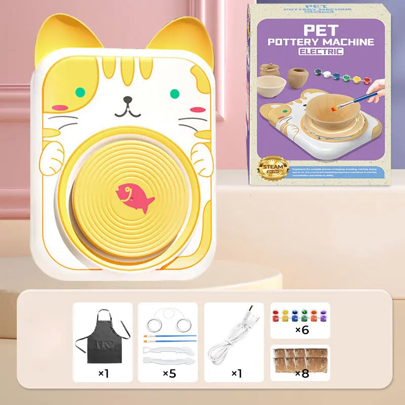 🎨Lufttrocknendes 4-in-1 Kreativ-Set für Kinder: Töpfern ohne Brennen, Malen & Spielen mit süßen Tier-Designs (Katze/Hase/Welpe/Kuh) – Inkl. Werkzeuge, USB-Ladung & Schürze 🐶 cetaut