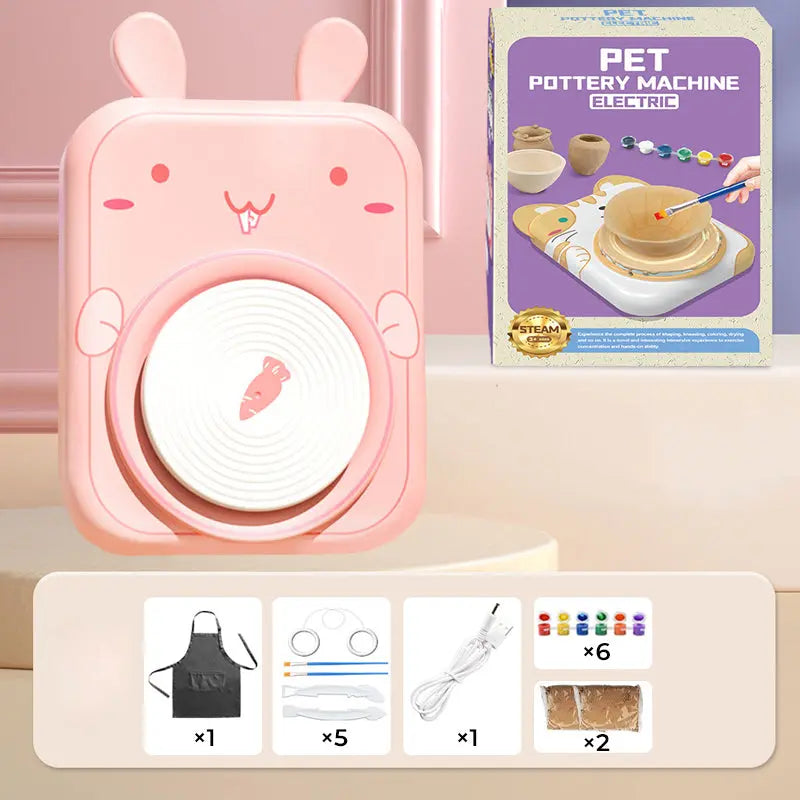 🎨Lufttrocknendes 4-in-1 Kreativ-Set für Kinder: Töpfern ohne Brennen, Malen & Spielen mit süßen Tier-Designs (Katze/Hase/Welpe/Kuh) – Inkl. Werkzeuge, USB-Ladung & Schürze 🐶 cetaut