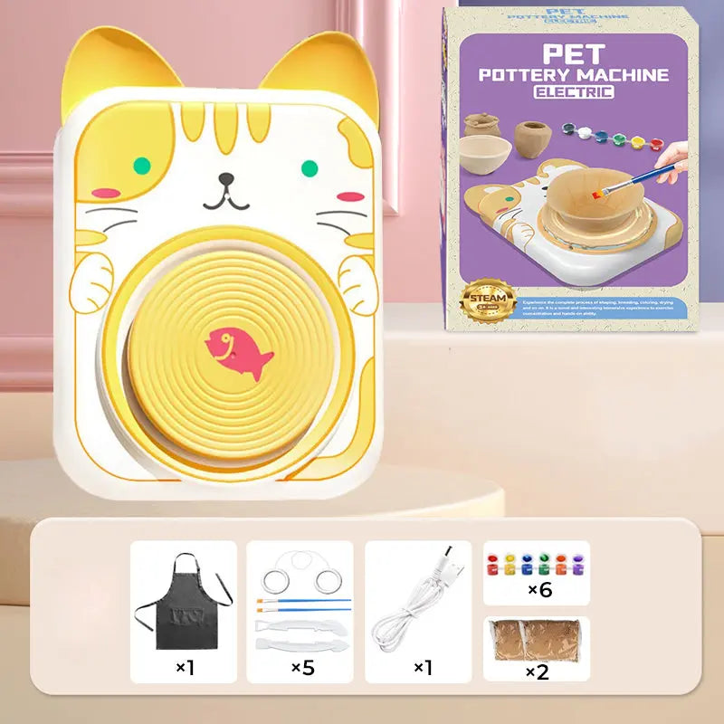 🎨Lufttrocknendes 4-in-1 Kreativ-Set für Kinder: Töpfern ohne Brennen, Malen & Spielen mit süßen Tier-Designs (Katze/Hase/Welpe/Kuh) – Inkl. Werkzeuge, USB-Ladung & Schürze 🐶 cetaut