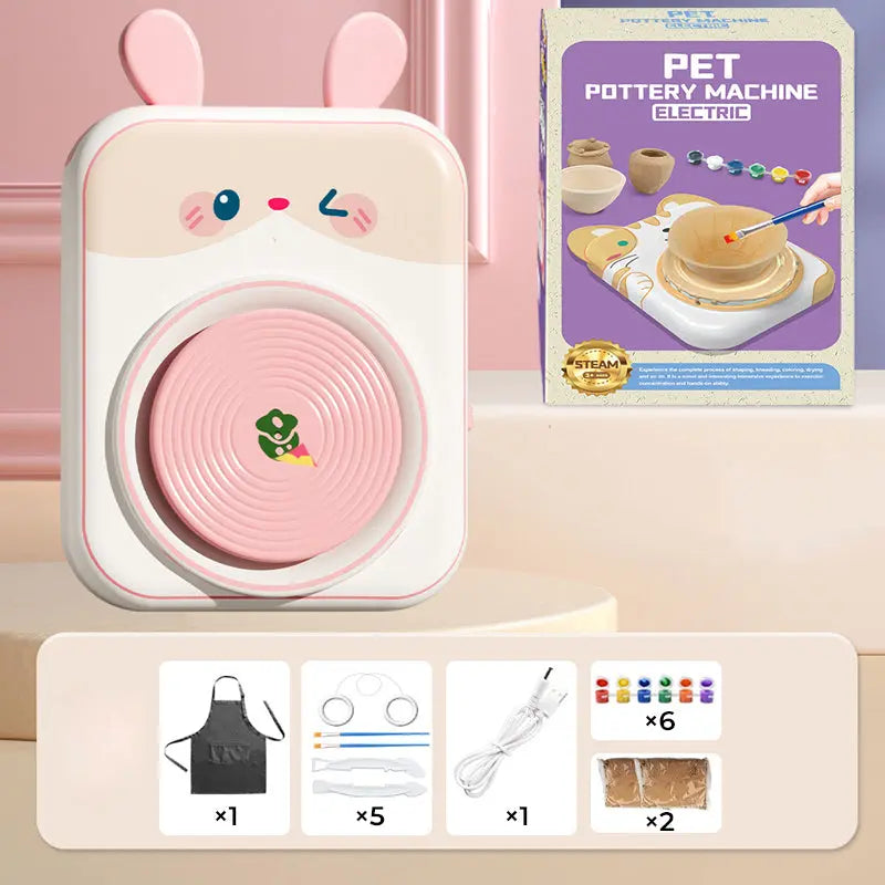 🎨Lufttrocknendes 4-in-1 Kreativ-Set für Kinder: Töpfern ohne Brennen, Malen & Spielen mit süßen Tier-Designs (Katze/Hase/Welpe/Kuh) – Inkl. Werkzeuge, USB-Ladung & Schürze 🐶 cetaut