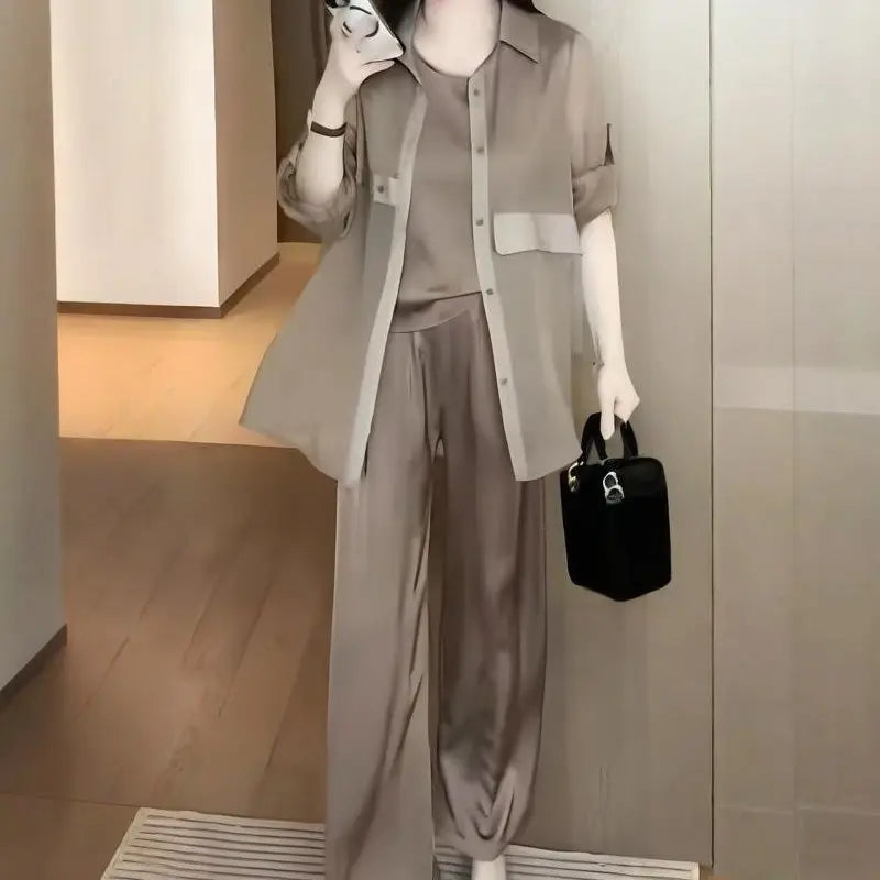 Damen 3-teiliger Set: Hemdjacke, Tanktop und Hose cetaut