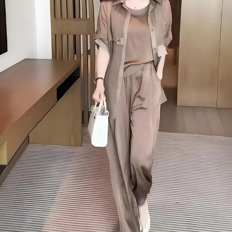 Damen 3-teiliger Set: Hemdjacke, Tanktop und Hose cetaut