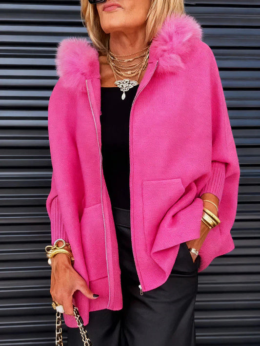 ⏳Limitiertes 50 % Rabatt⏰Damenjacke mit Pelzkragen in Uni-Farbe🧥